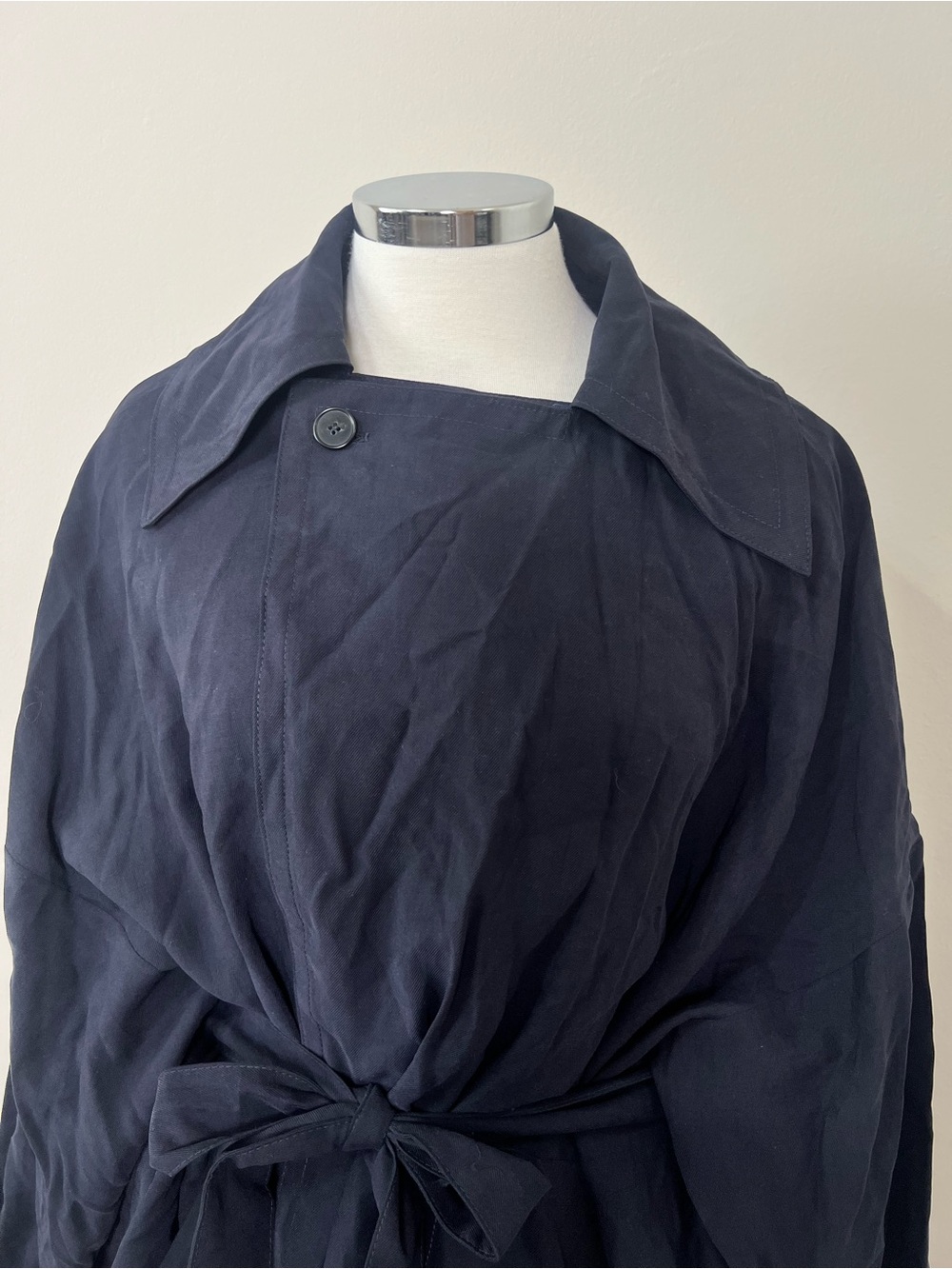 Zara ZW Collection Short Flowy Trench Coat Navy Blue Large NWT Belted Jacket - Picture 6 of 14